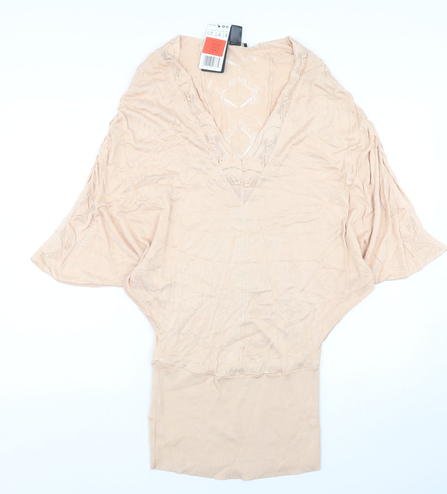 Mango Womens Beige Round Neck  Viscose Pullover Jumper Size M
