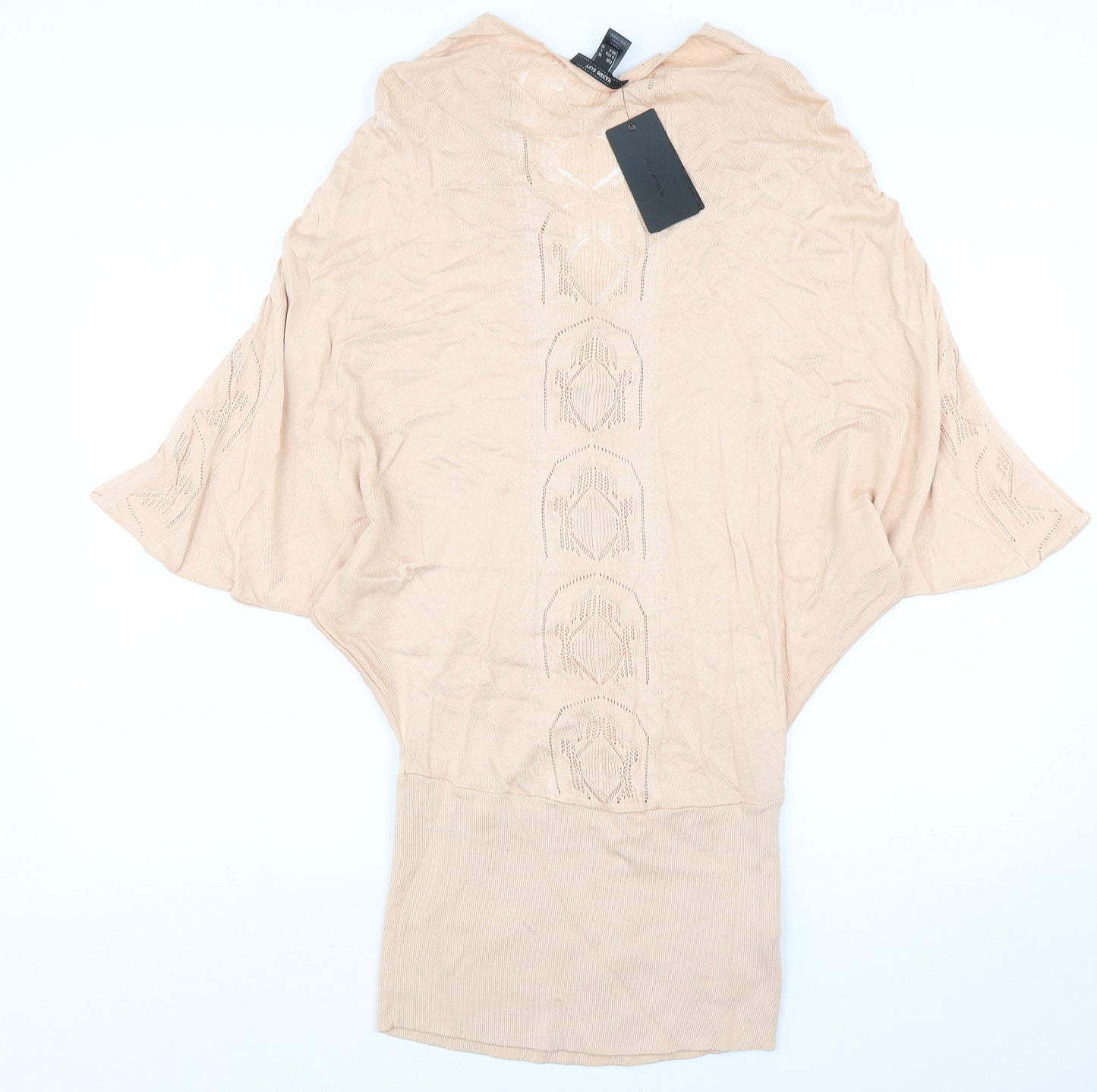 Mango Womens Beige Round Neck  Viscose Pullover Jumper Size M
