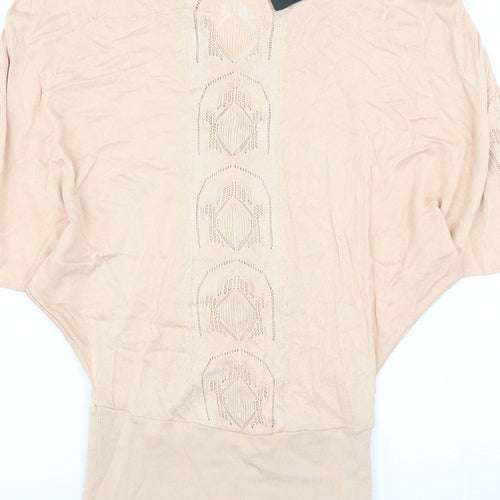 Mango Womens Beige Round Neck  Viscose Pullover Jumper Size M