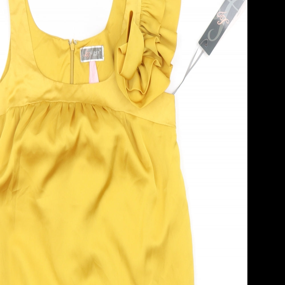 Lipsy Womens Yellow  Polyester A-Line  Size 12  Round Neck