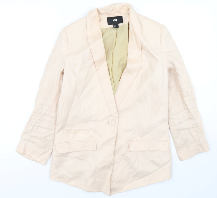 H&M Womens Pink Linen Jacket Blazer Size 8