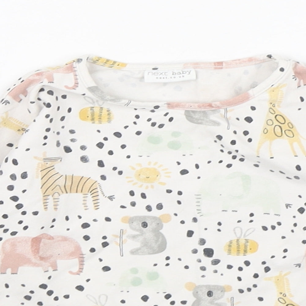 NEXT Girls Multicoloured Animal Print Cotton Basic T-Shirt Size 12-18 Months Round Neck Pullover