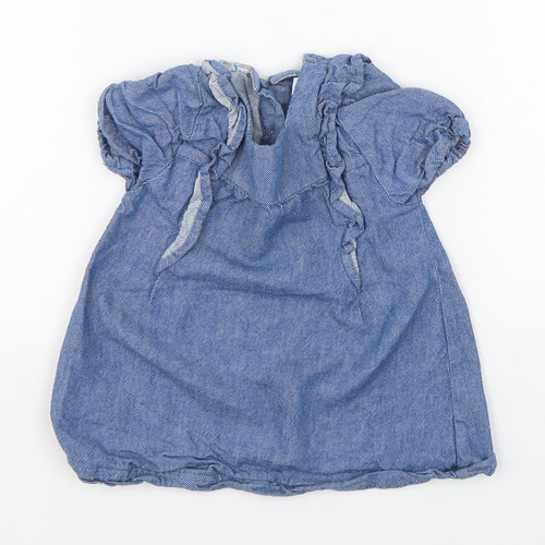 Leigh Tucker Girls Blue  Cotton A-Line  Size 6-9 Months  Round Neck