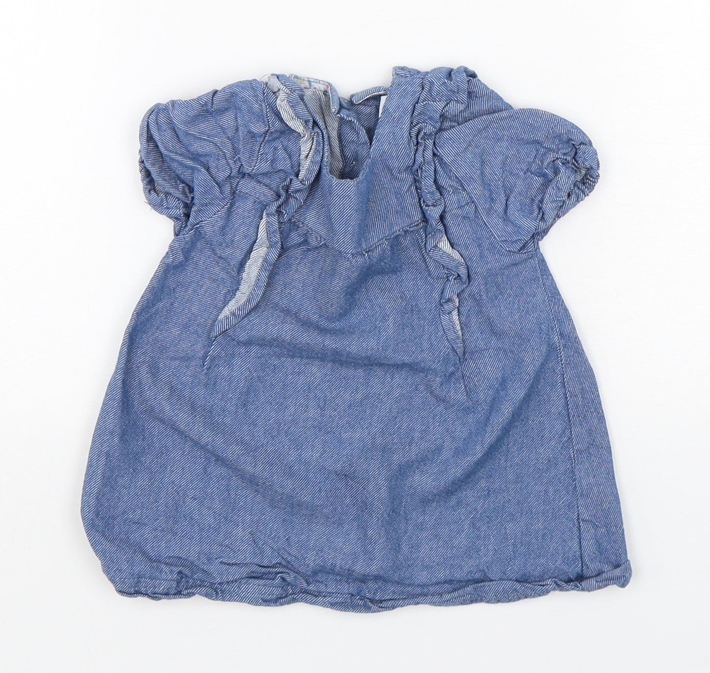 Leigh Tucker Girls Blue  Cotton A-Line  Size 6-9 Months  Round Neck