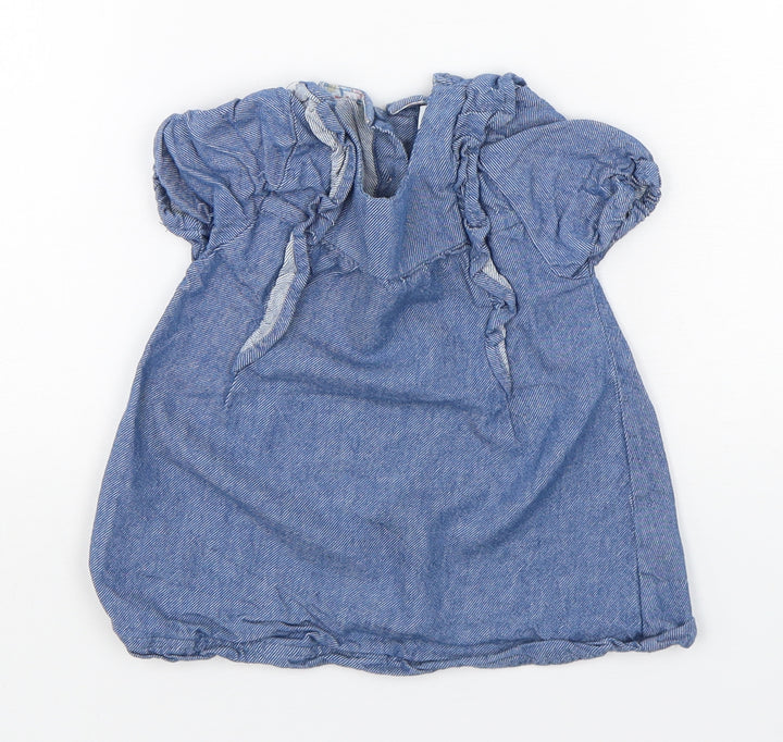 Leigh Tucker Girls Blue Cotton A-Line Size 6-9 Months Round Neck