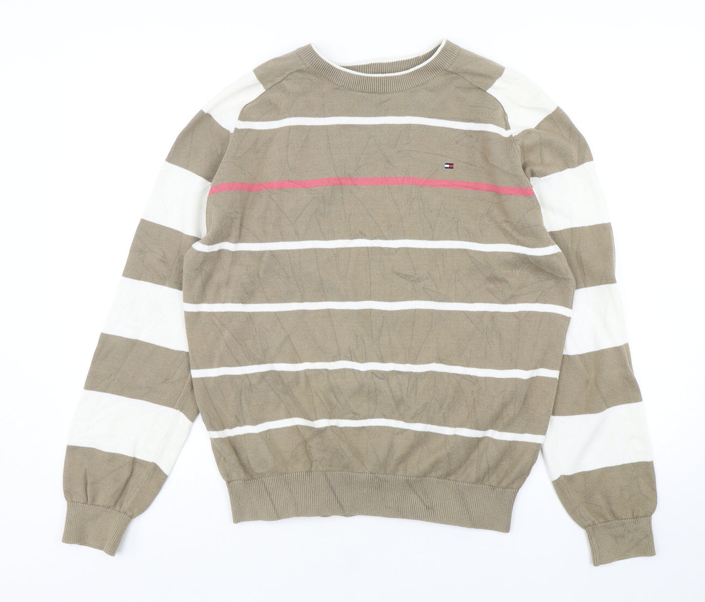 Tommy Hilfiger Mens Multicoloured Round Neck Striped Cotton Pullover Jumper Size M