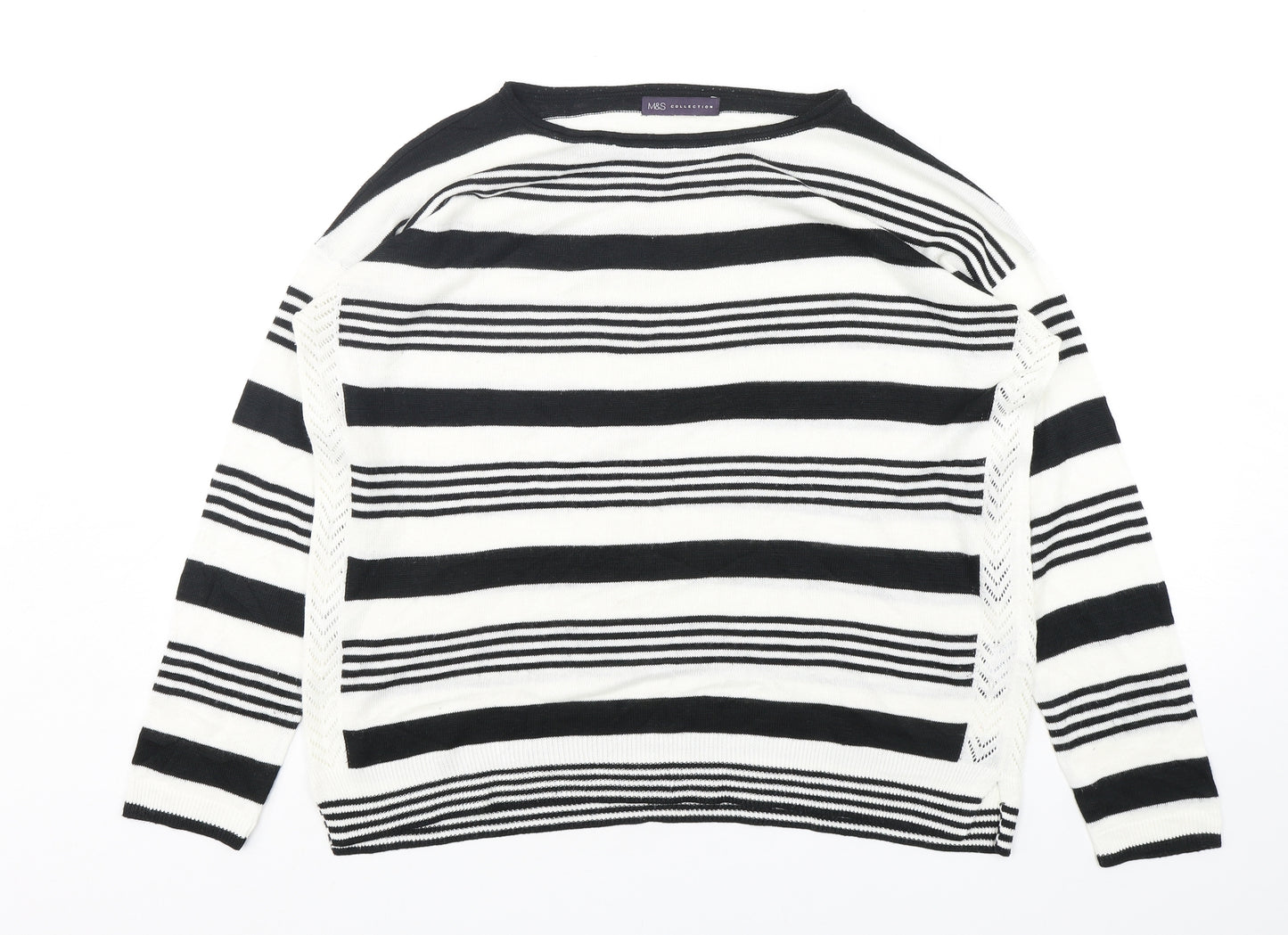 Marks and Spencer Womens Multicoloured Round Neck Striped Acrylic Pullover Jumper Size 14
