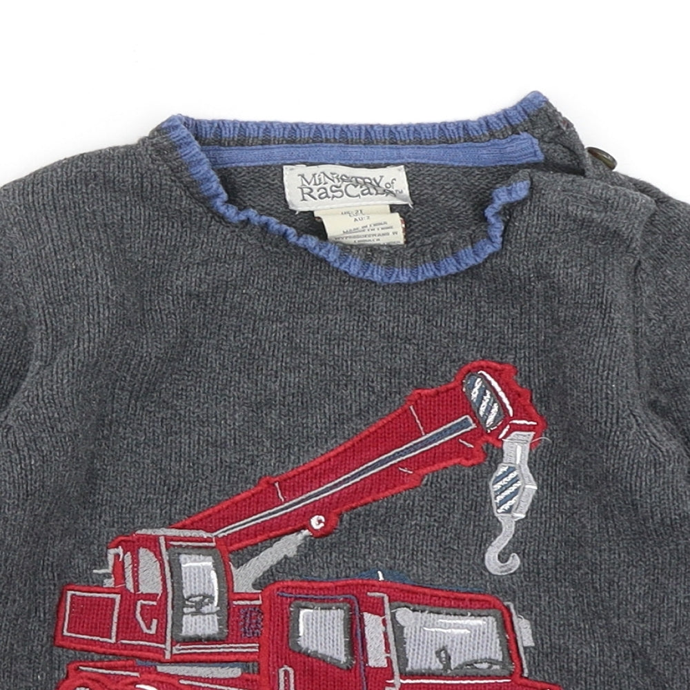 Ministry Of Rascals Boys Grey  Cotton Pullover Jumper Size 18-24 Months
