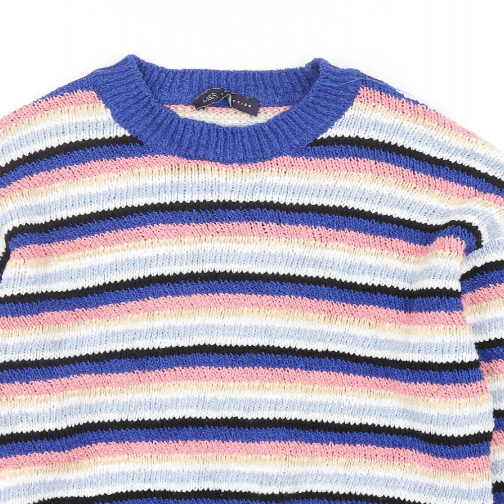 Marks and Spencer Womens Multicoloured Round Neck Striped Polyester Pullover Jumper Size S