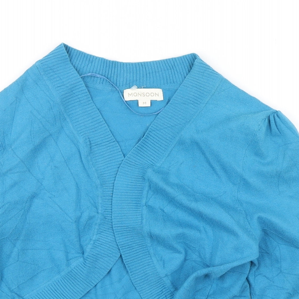Monsoon Womens Blue V-Neck  Cotton Shrug Jumper Size M