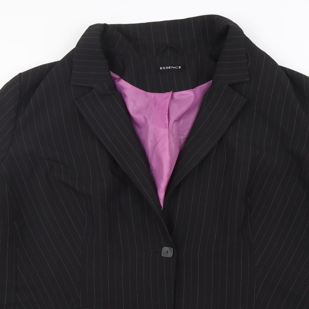 essence Womens Black Striped Polyester Jacket Suit Jacket Size 28