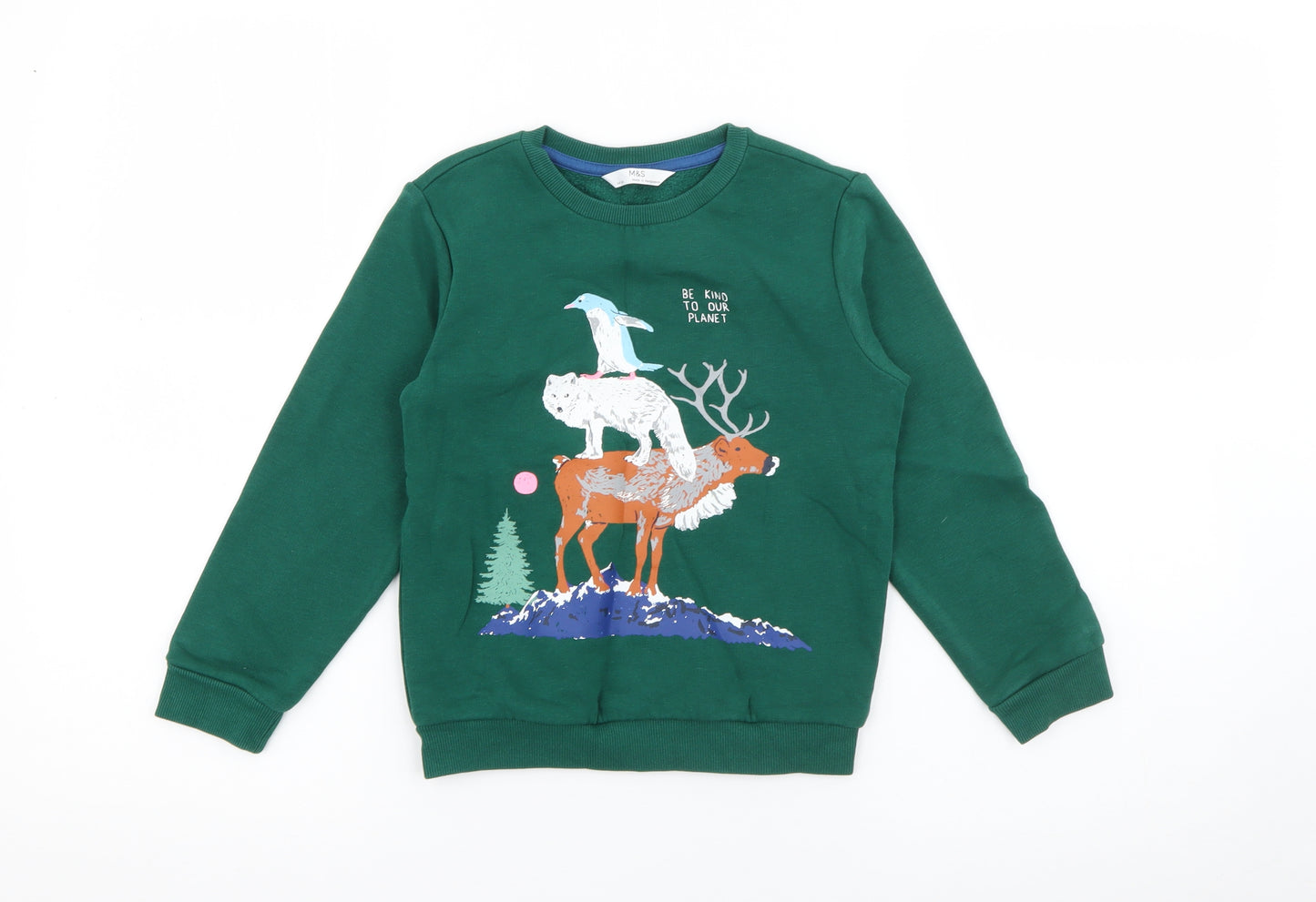 Marks and Spencer Boys Green  Cotton Pullover Sweatshirt Size 5-6 Years