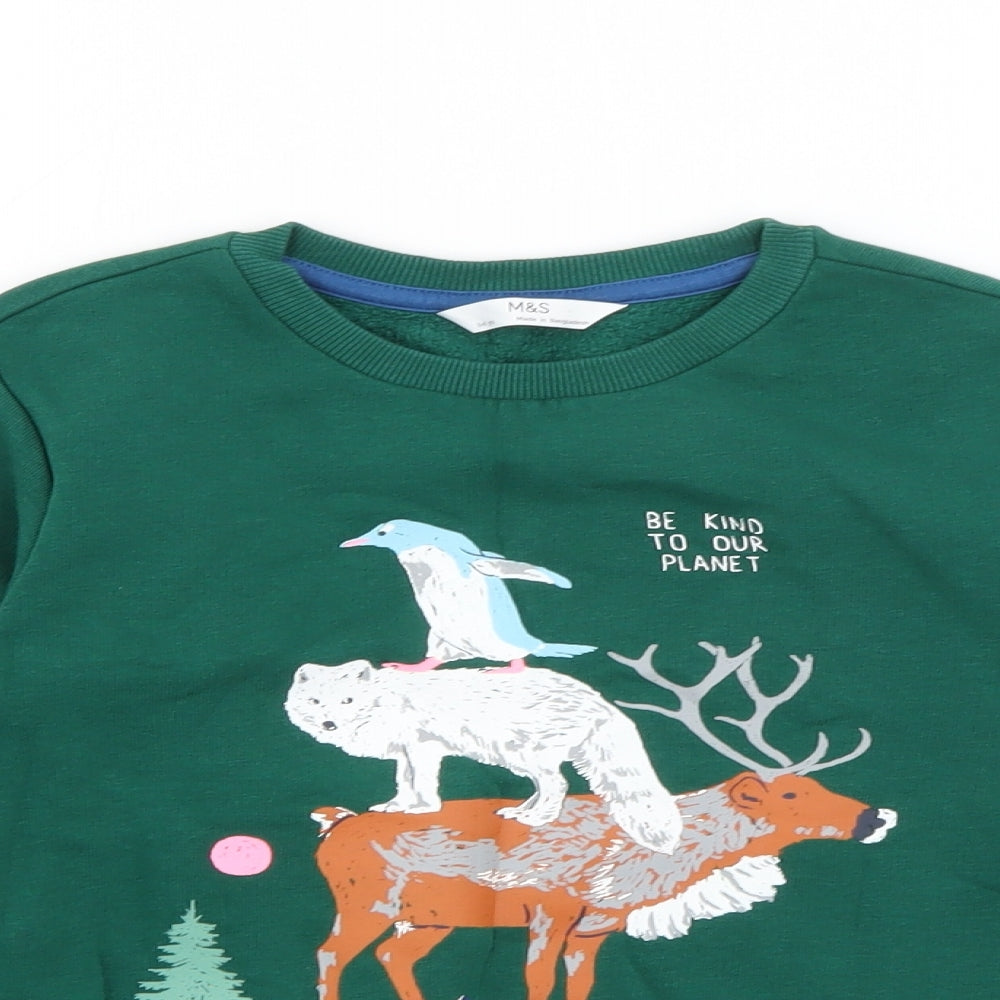 Marks and Spencer Boys Green  Cotton Pullover Sweatshirt Size 5-6 Years