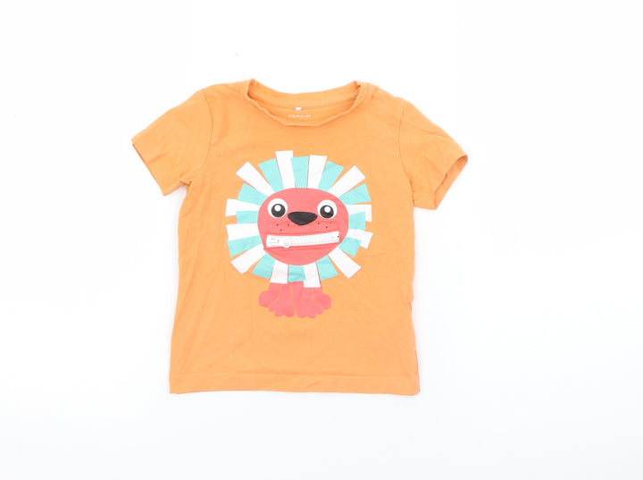 name it Girls Orange  Cotton Pullover T-Shirt Size 9-12 Months Crew Neck