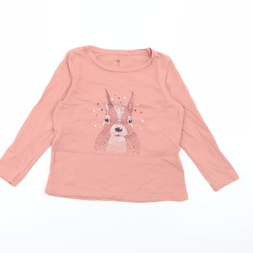 RTR Girls Pink  Cotton Pullover T-Shirt Size 5 Years Crew Neck  - Squirrel
