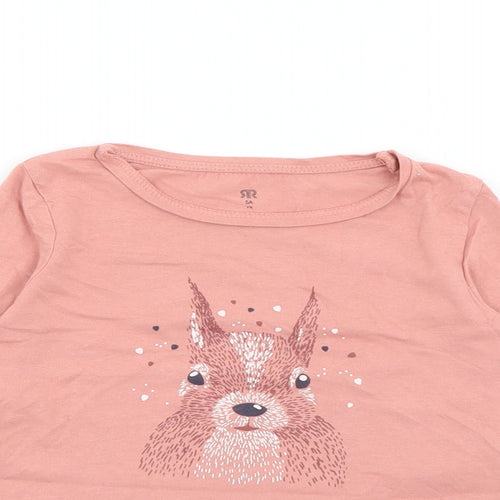 RTR Girls Pink  Cotton Pullover T-Shirt Size 5 Years Crew Neck  - Squirrel