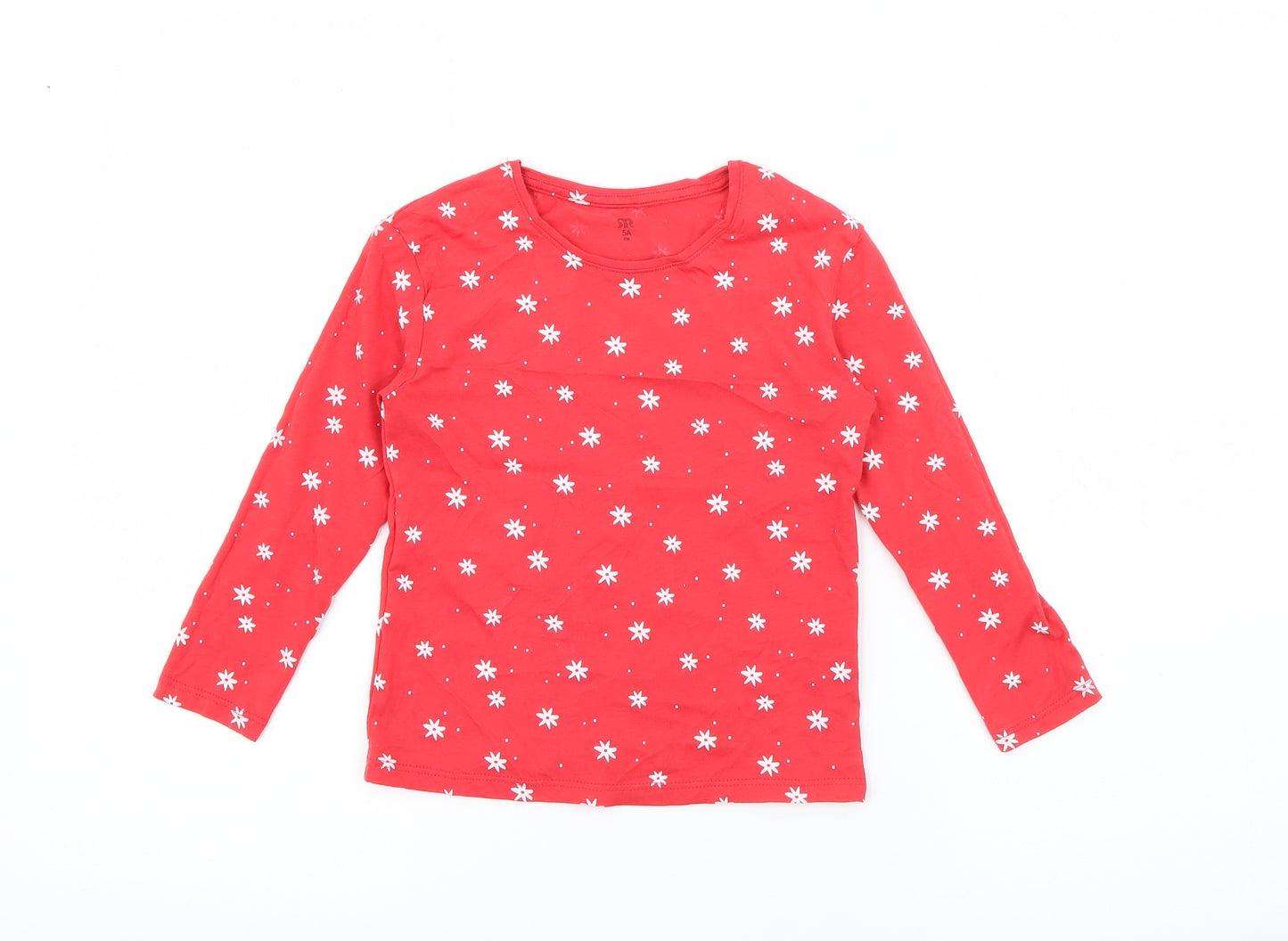 RTR Girls Red Geometric Cotton Pullover T-Shirt Size 5 Years Crew Neck