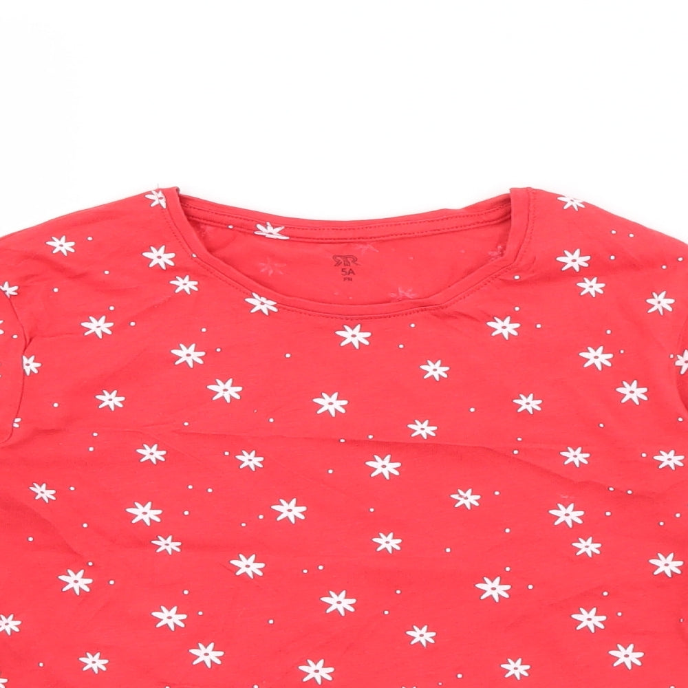 RTR Girls Red Geometric Cotton Pullover T-Shirt Size 5 Years Crew Neck