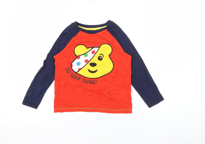 George Boys Red Crew Neck  Cotton Pullover Jumper Size 2-3 Years   - Pudsey