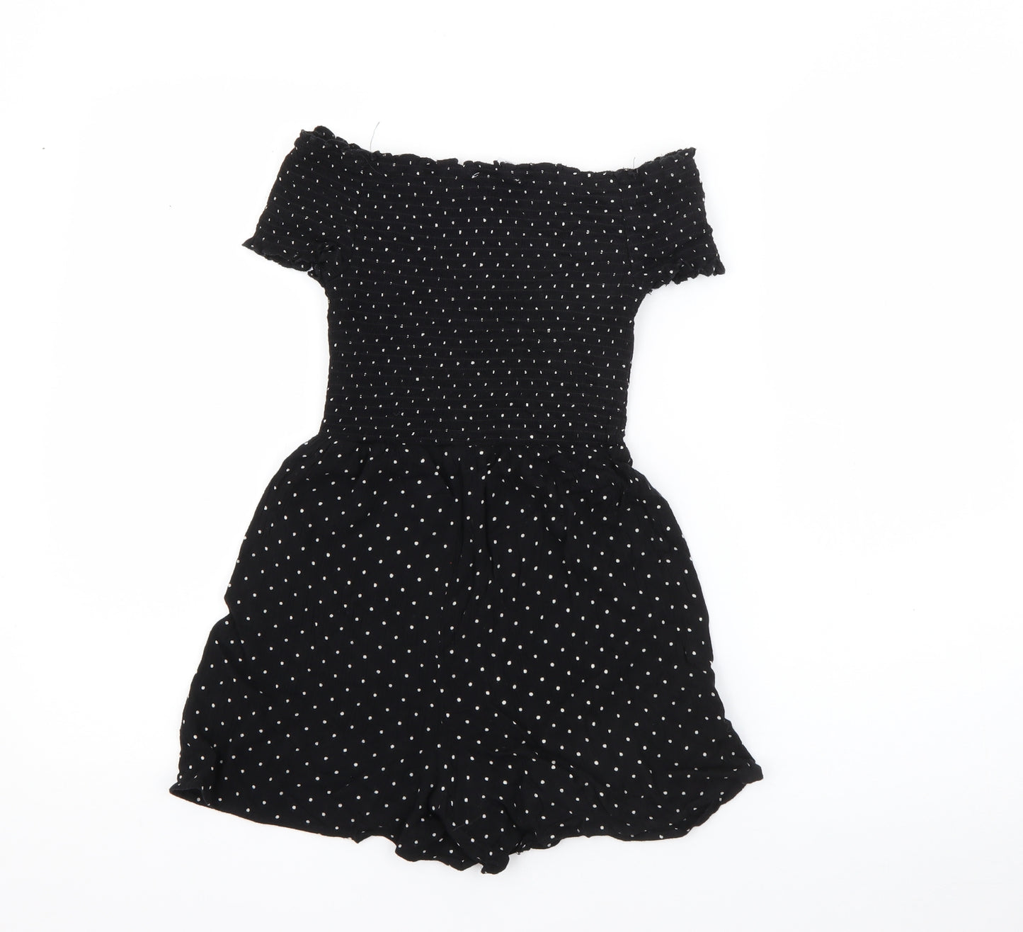 Primark Girls Black Polka Dot Viscose Playsuit One-Piece Size 11-12 Years