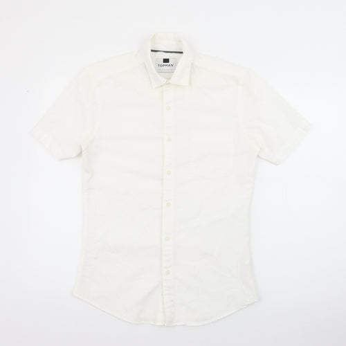 Topman Mens Ivory  Cotton  Button-Up Size S Collared Button