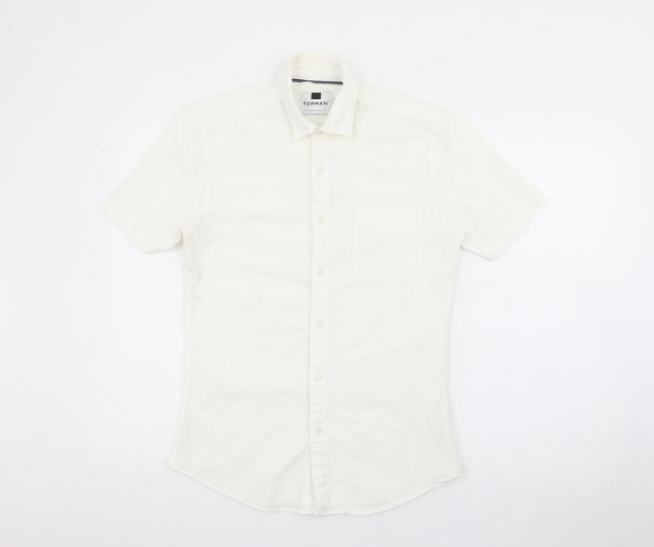 Topman Mens Ivory Cotton Button-Up Size S Collared Button