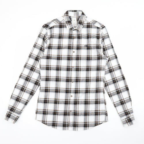 River Island Mens Brown Plaid Cotton  Button-Up Size S Collared Button