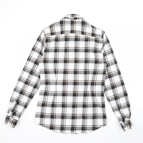 River Island Mens Brown Plaid Cotton  Button-Up Size S Collared Button