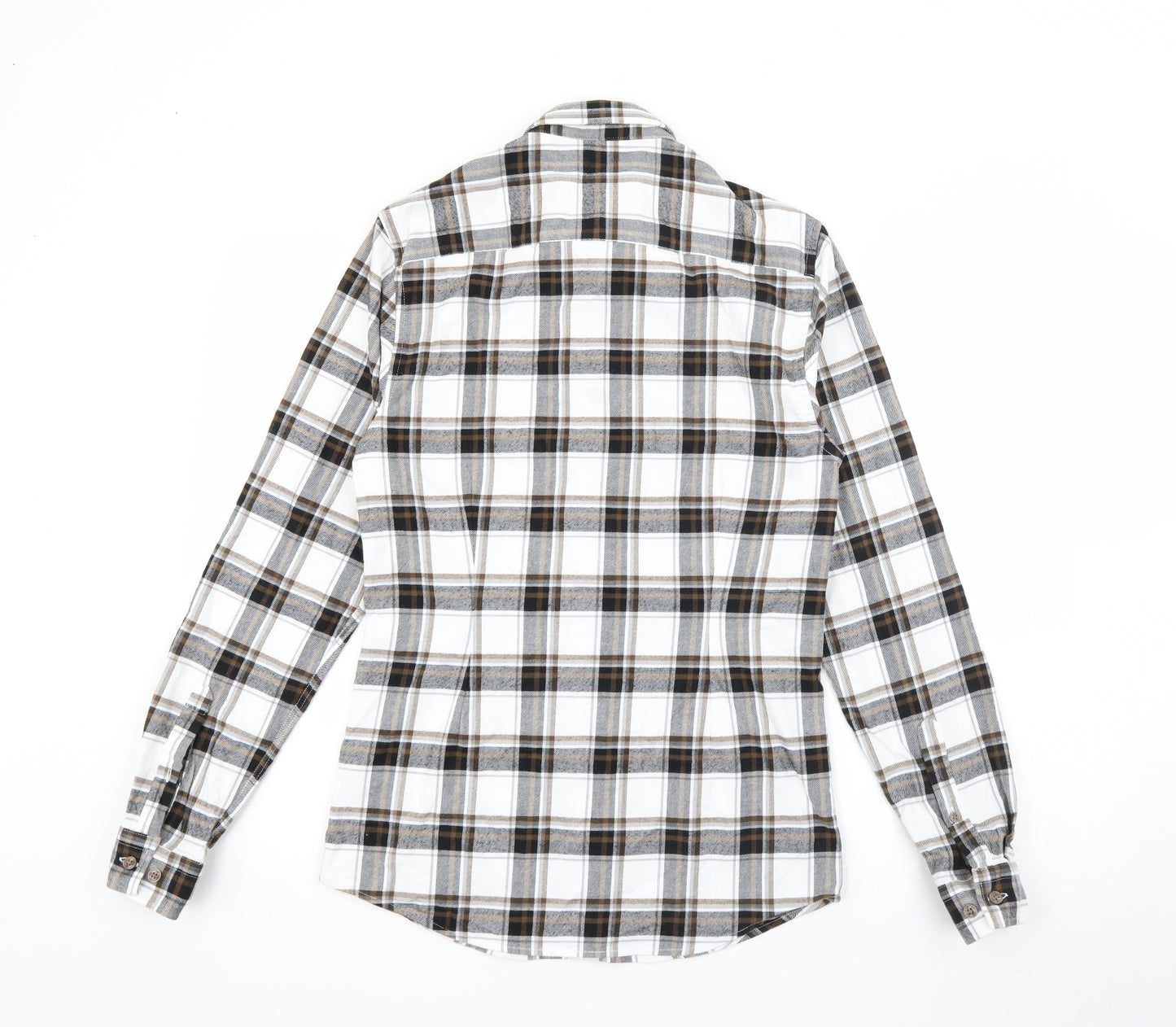 River Island Mens Brown Plaid Cotton  Button-Up Size S Collared Button