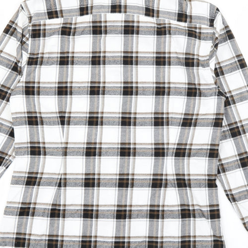 River Island Mens Brown Plaid Cotton  Button-Up Size S Collared Button