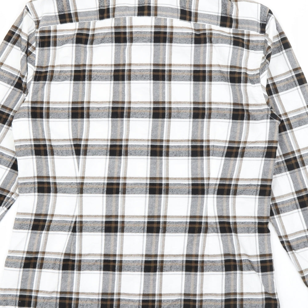 River Island Mens Brown Plaid Cotton  Button-Up Size S Collared Button