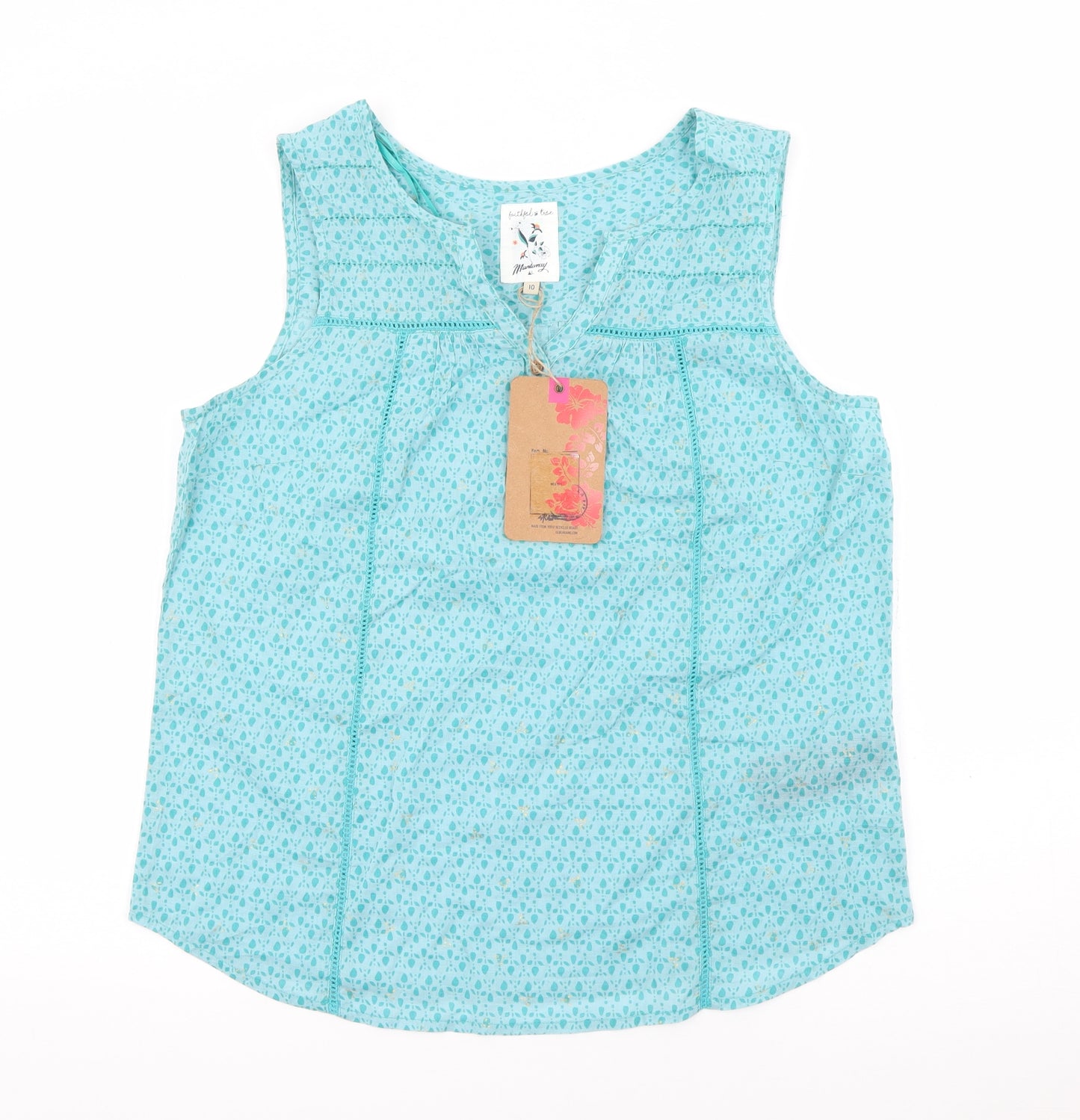 MANTARAY  Womens Blue Geometric Cotton Camisole Tank Size 10 V-Neck