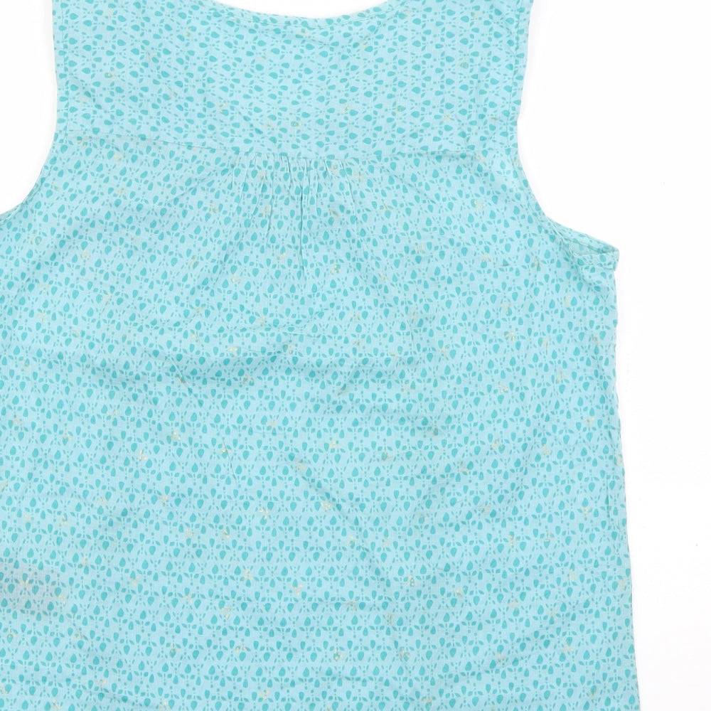 MANTARAY  Womens Blue Geometric Cotton Camisole Tank Size 10 V-Neck