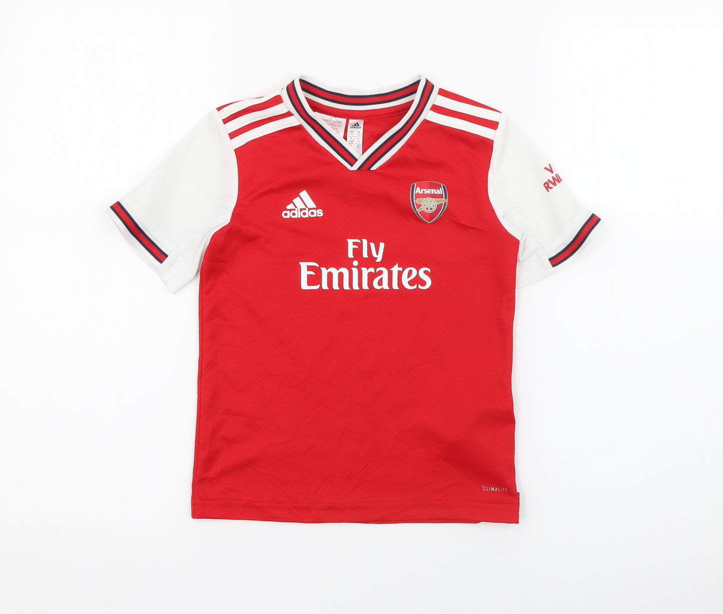 adidas Boys Red  Polyester Pullover T-Shirt Size 5-6 Years V-Neck  - Arsenal