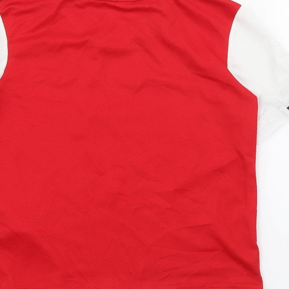 adidas Boys Red  Polyester Pullover T-Shirt Size 5-6 Years V-Neck  - Arsenal