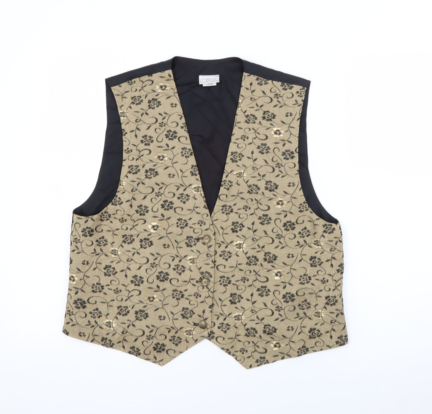 OPUS Womens Gold Floral Viscose Jacket Suit Waistcoat Size 16