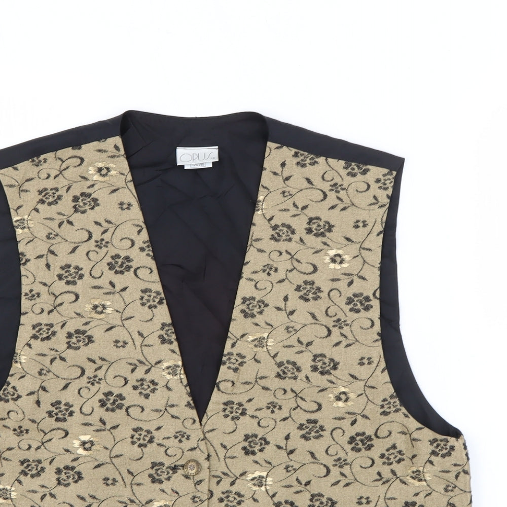 OPUS Womens Gold Floral Viscose Jacket Suit Waistcoat Size 16
