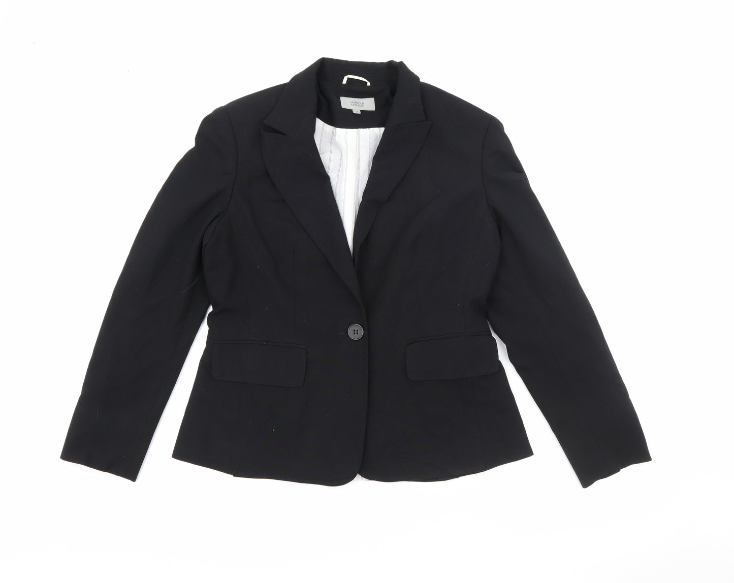 Marks and Spencer Womens Black  Cotton Jacket Blazer Size 14