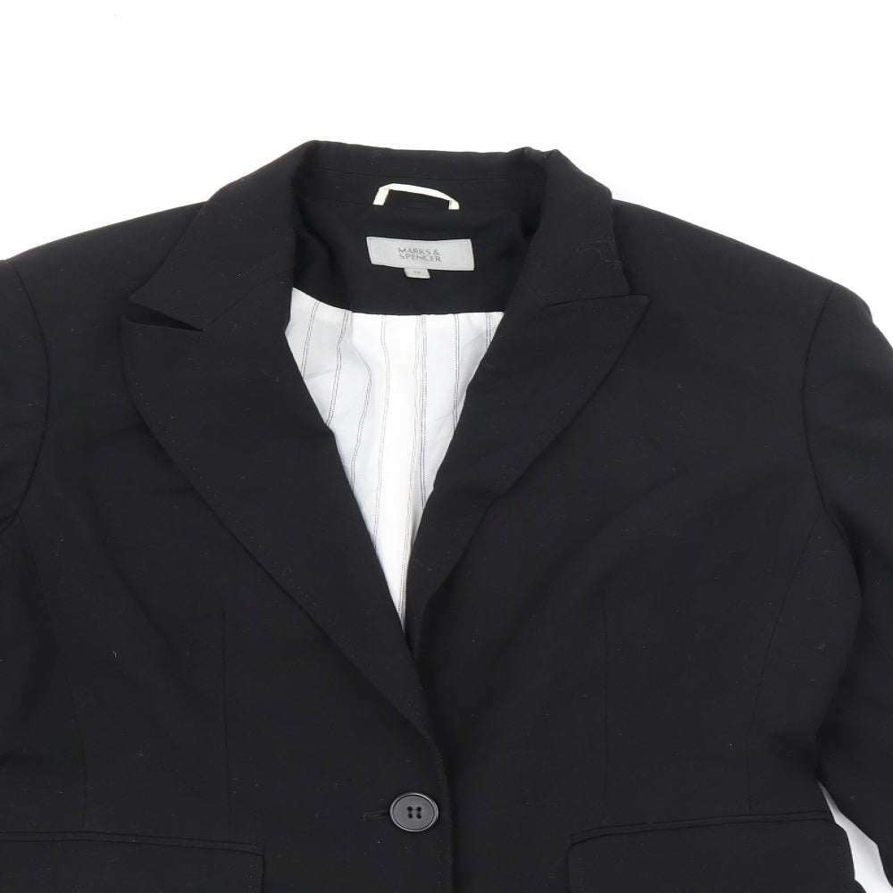 Marks and Spencer Womens Black  Cotton Jacket Blazer Size 14