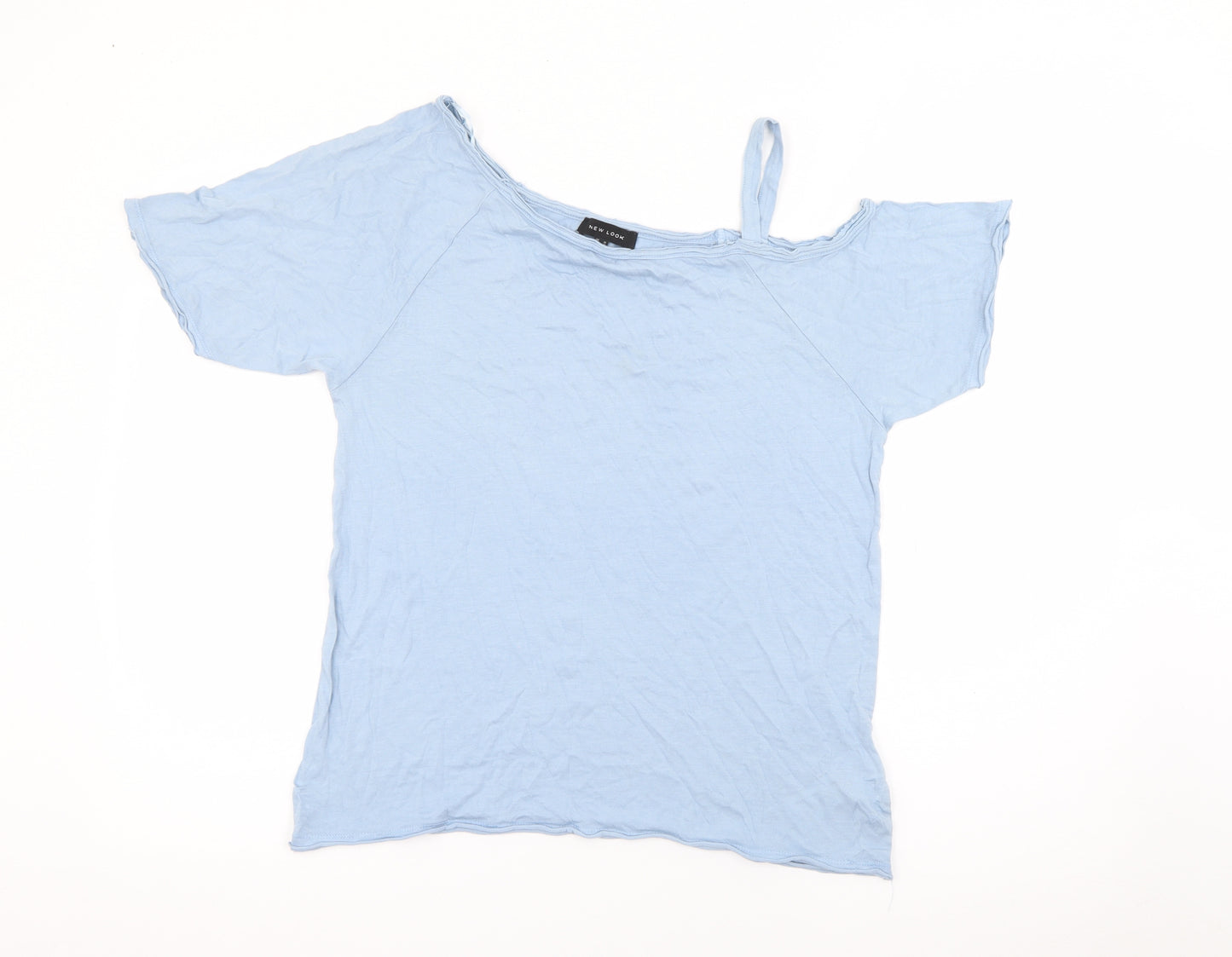 New Look Womens Blue  Cotton Basic T-Shirt Size 10 Off the Shoulder