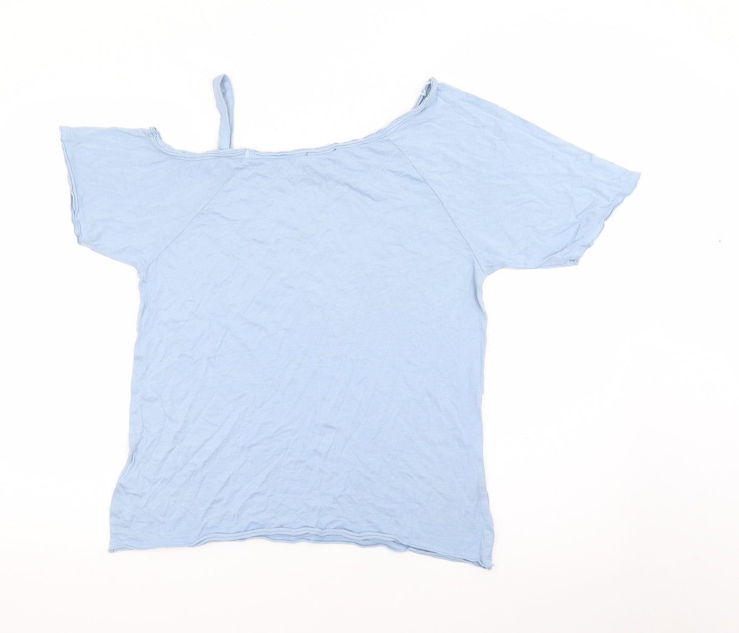 New Look Womens Blue  Cotton Basic T-Shirt Size 10 Off the Shoulder