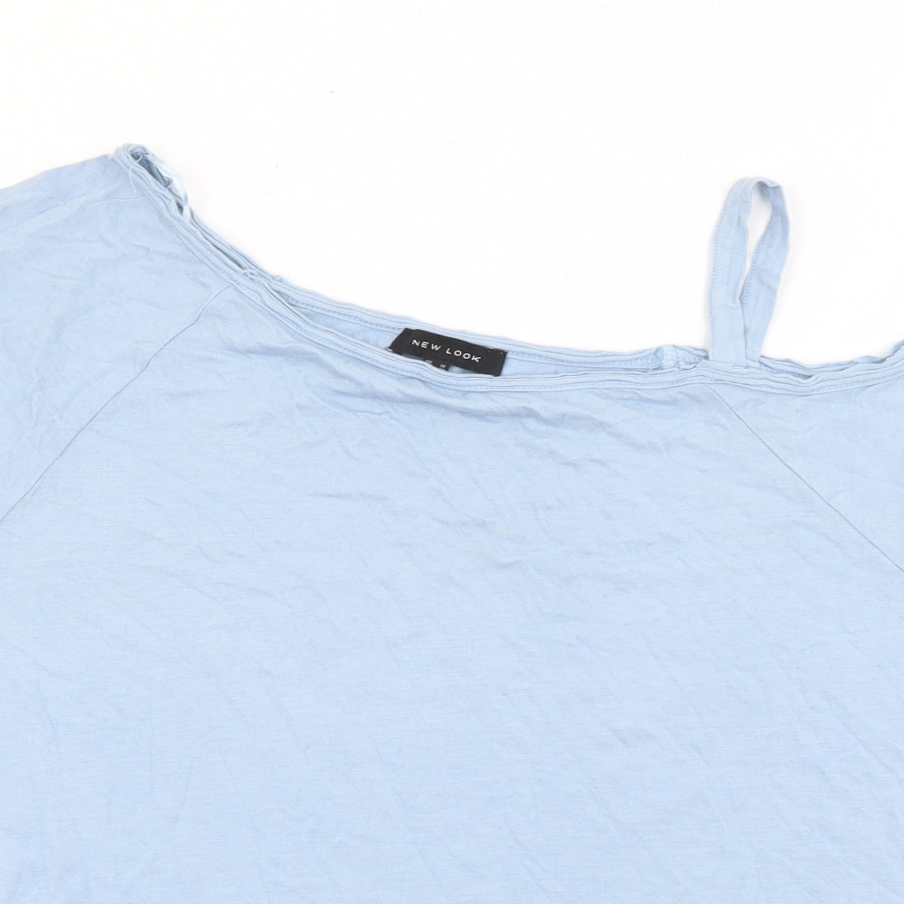 New Look Womens Blue  Cotton Basic T-Shirt Size 10 Off the Shoulder