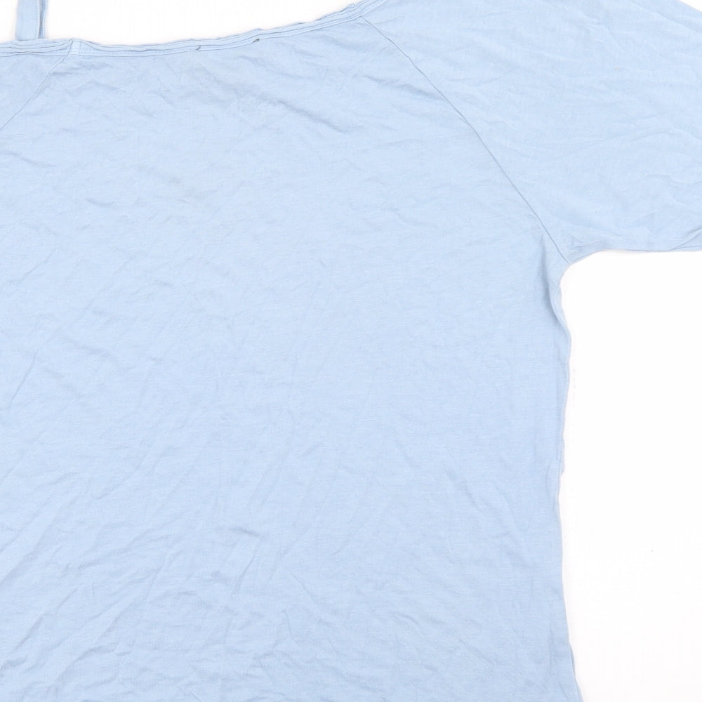 New Look Womens Blue  Cotton Basic T-Shirt Size 10 Off the Shoulder