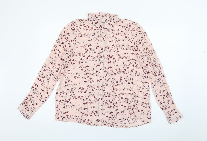 Pull & Bear Womens Pink Geometric Polyester Basic Button-Up Size M Collared - Butterfly