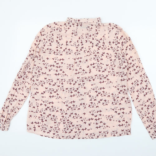 Pull & Bear Womens Pink Geometric Polyester Basic Button-Up Size M Collared - Butterfly
