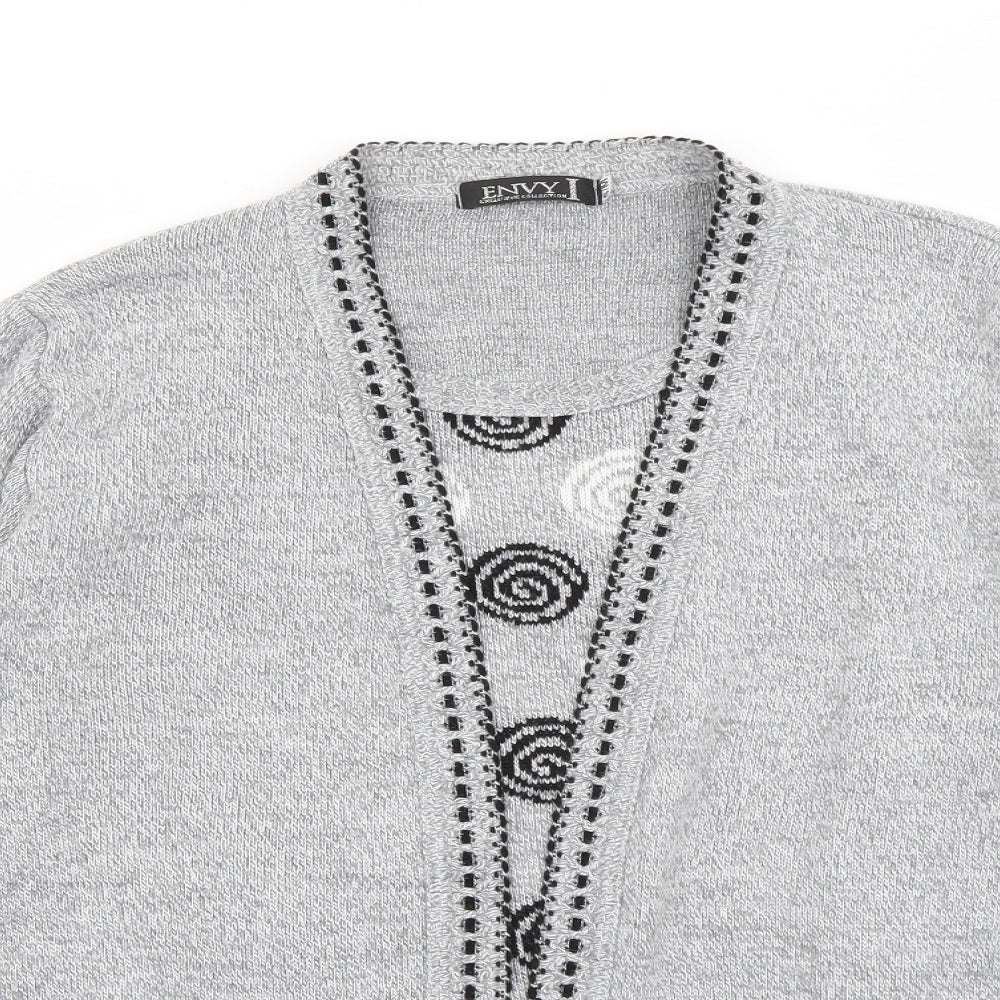 Envy Womens Grey Crew Neck Geometric Acrylic Pullover Jumper Size S