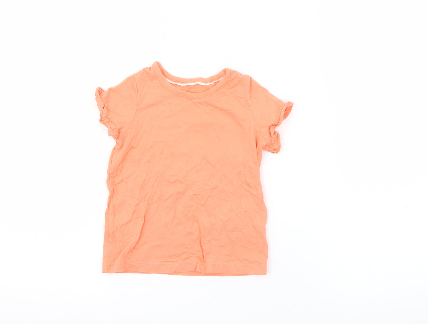 Marks and Spencer Girls Orange  Cotton Pullover T-Shirt Size 18-24 Months Crew Neck