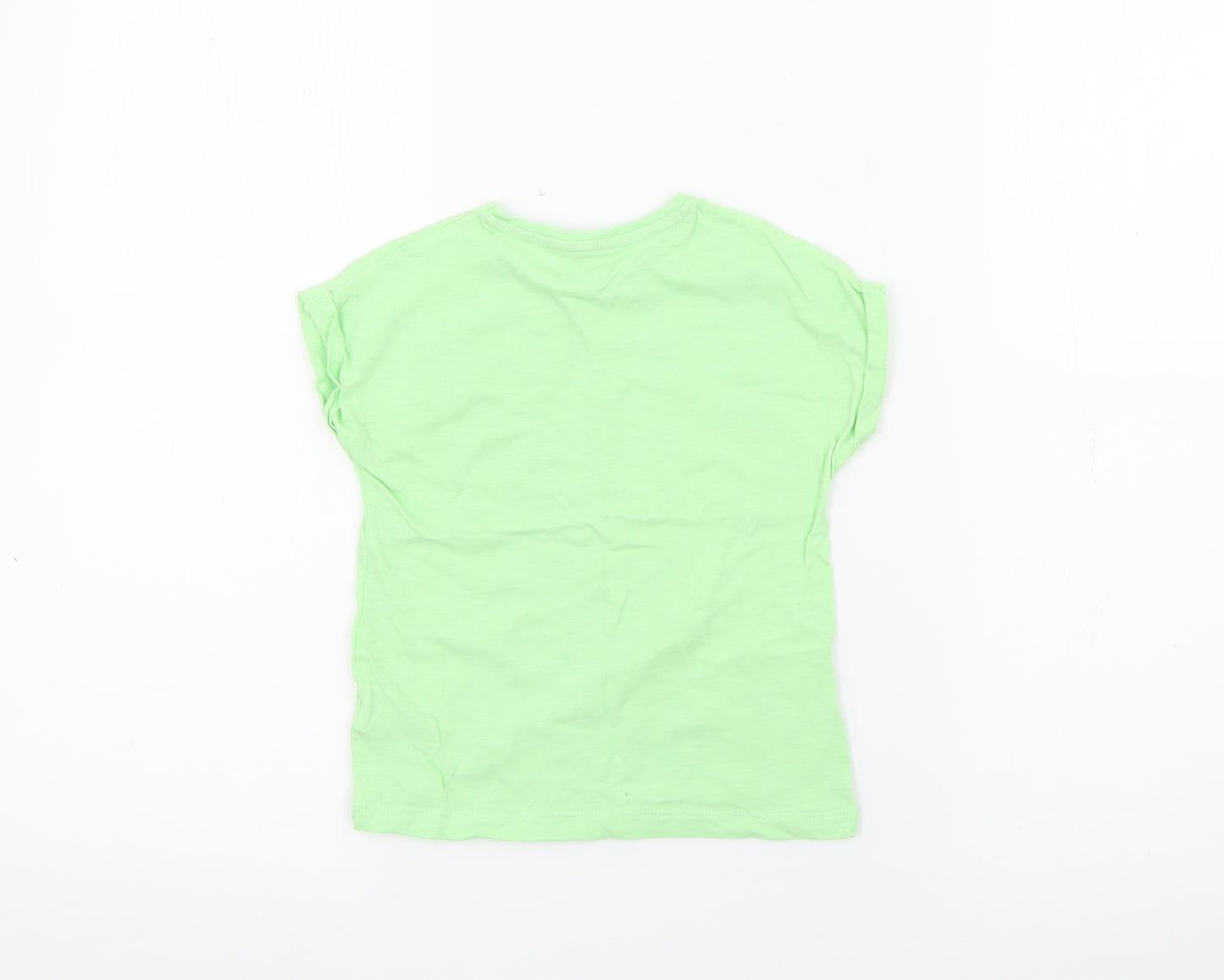 Dunnes Stores Girls Green  Cotton Pullover T-Shirt Size 2-3 Years Crew Neck