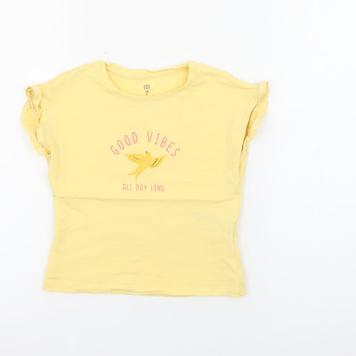 RTR Girls Yellow  Cotton Pullover T-Shirt Size 5 Years Crew Neck  - Good Vibes