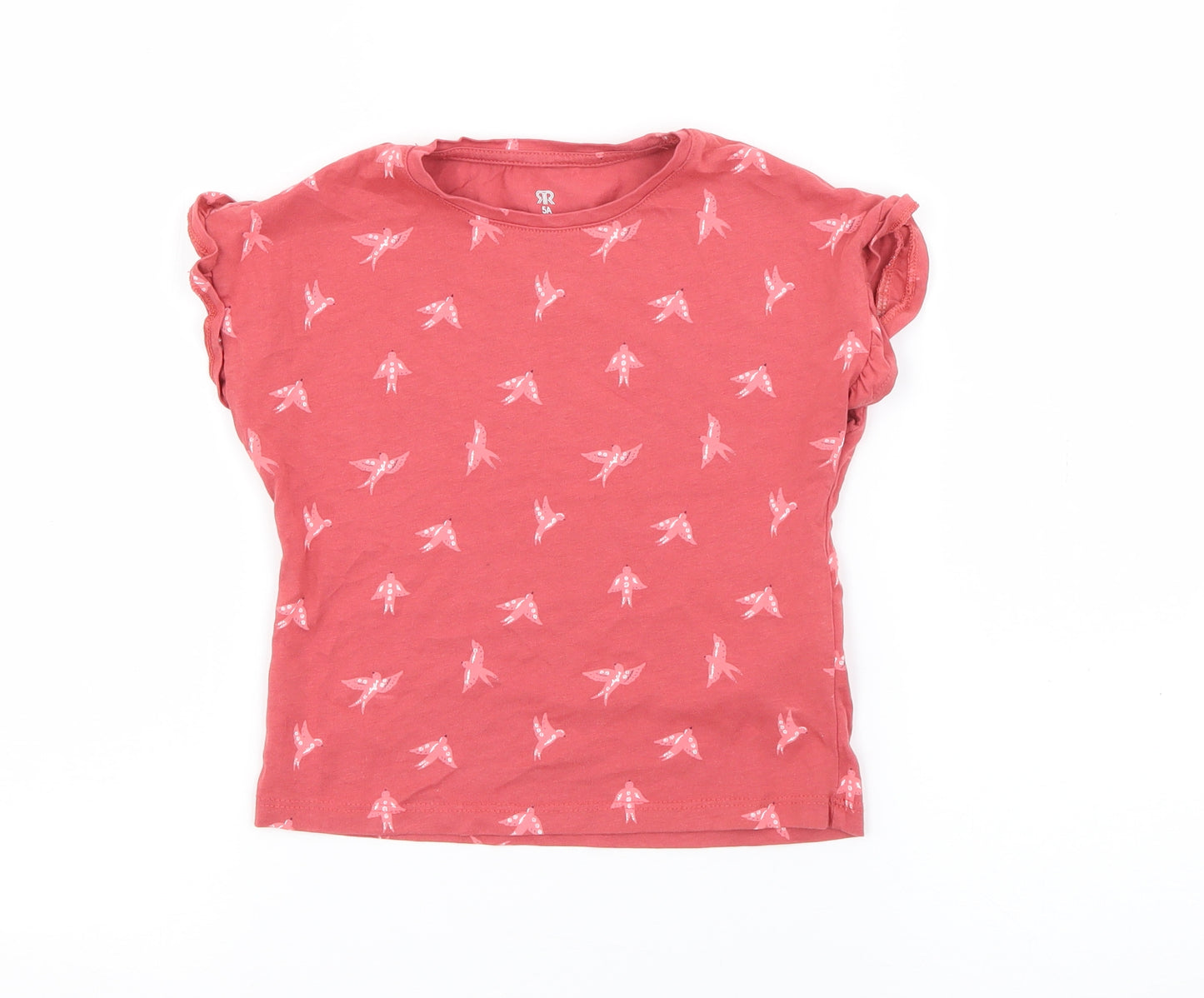 RTR Girls Red Geometric Cotton Pullover T-Shirt Size 5 Years Crew Neck